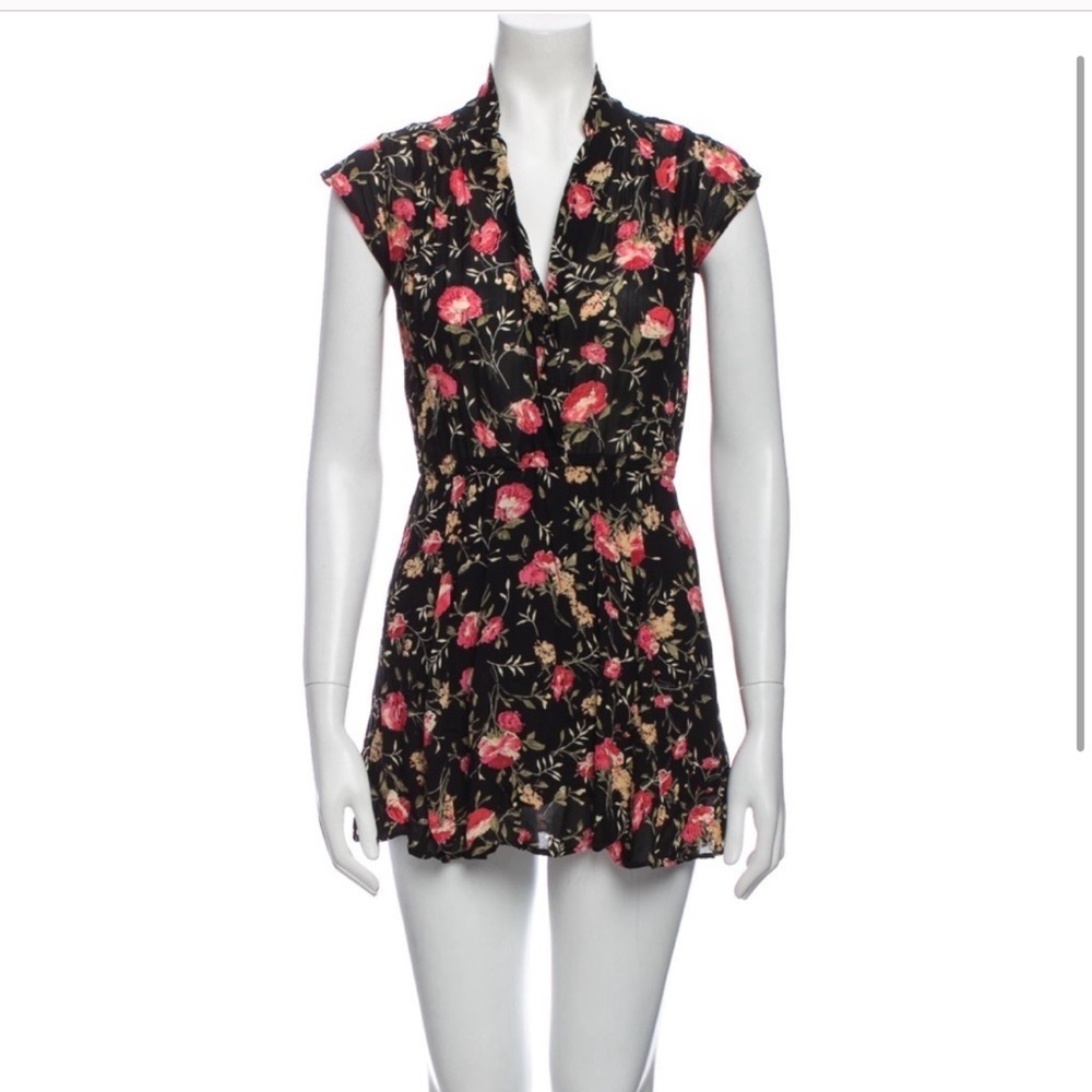 Reformation Black Floral Mini Dress with Pink and Cream Roses